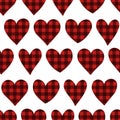 Seamless pattern hearts red buffalo plaid vector illustration Royalty Free Stock Photo